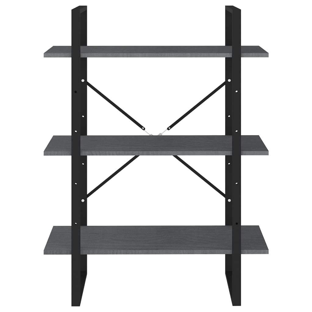 Bücherregal Massivholz Kiefer Grau 80x30x105 cm, 3 Ablagen Standregal für Wohnzimmer, Dekoration und Bücher, industrielles Design, pflegeleicht mit feuchtem Tuch