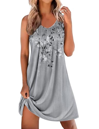 Image of Ekouaer Nightgowns for Women Sleeveless Sleep Shirt Tank Night Gown V Neck Chemise Pleated Night Shirt Soft Sleep Dress