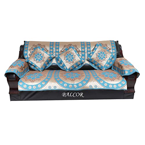 Image of Cotton 12 PCs DECAN Design Sofa Cover with Handle Cover Set of 5 Seater(3+1+1+6), Cushion Cover 16 * 16 Set of 5 PC, Total 17 PCs Set-FIROZI