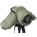 KANI 三脚アクセサリ カメラ防寒カバー AC-004M グリーン 天然フェザー採用 各社中級機カメラ対応 一眼レフ ミラーレス 背面透明窓 三脚取付可能 手持ち撮影対応 ポリエステル製 810496