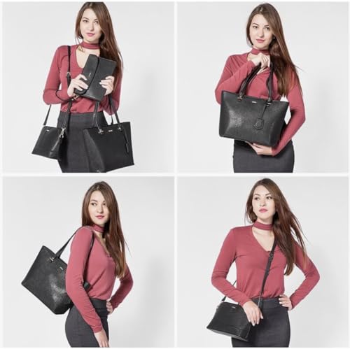 Image of Shoulder bag, Crossbody Bag & Wristlet Wallet(Set of 3-Pure Black) Synthetic Leather Zipper Bag. (Pure Black)