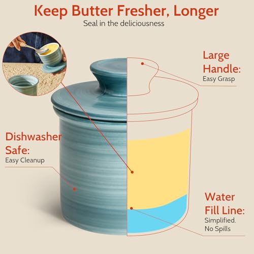 Sweese Butter Crock with Lid –Blue Gray Butter dish for Countertop, Dishwasher & Microwave Safe, by Sweese - Used condition - Image 5