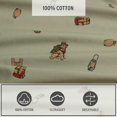 Image of Eddie Bauer - Full Size Sheet Set, Cotton Percale Bedding with Deep Pocket Fitted Sheet, Bed Sheets with Matching Pillowcases, Buddy Camping All Over Green