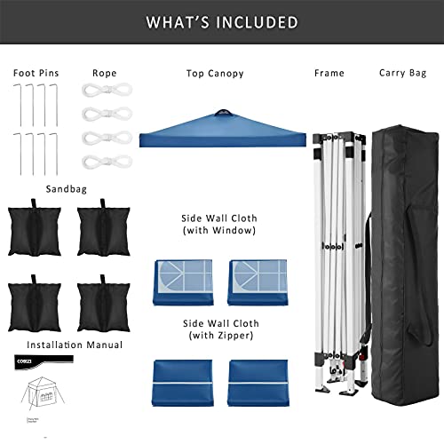 Image of COBIZI 10x20 Pop Up Canopy Tent with Sidewall,Outdoor Canopy,Blue