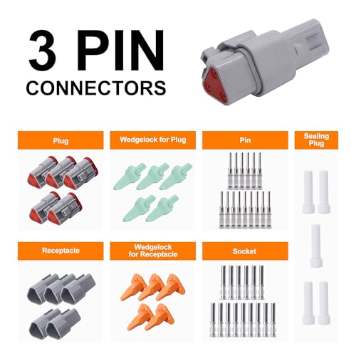 HISports DT Connector Kit 3 Pin Way Sealed Male and Female Auto Waterproof Electrical Wire Connector Plug DT Electrical Wire Connector Plug for Motorcycle Truck - Image 2