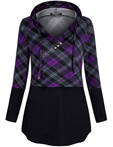 Fall Maternity Clothes, Quinee Womens Long Sleeve V Neck Tops Nursing Blouses For Breastfeeding Mothers Thin Sweatshirts Contrast Postpartum Pullover Hoodies Black Purple Plaid S #TOP1