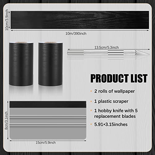 Lothee 2 Roll 10 Meters Peel And Stick Wallpaper Black Wood Grain Wallpaper Removable Self Adhesive Waterproof Border Sticker For Bedroom Corridor Kitchen, Equipped With Tools, Scraper, Hobby Knife #TOP1