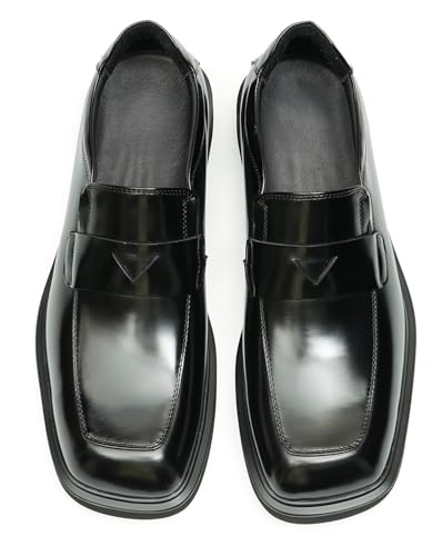 Santimon Mens Loafers Formal Dress Slip On Genuine Leather Penny Loafers Fashion Prom Wedding Business Casual Shoes Comfortable Wide Square Toe Mocasines3