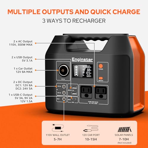 Image of EnginStar Portable Power Station 300W 296Wh Battery Bank with 110V Pure Sine Wave AC Outlet for Outdoors Camping Hunting and Emergency, 80000mAh Backup Battery Power Supply for CPAP