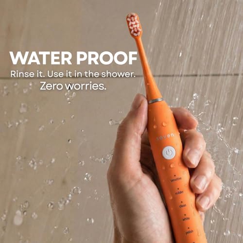 Image of Seven Oral Care SuperBrush Pro Electric Toothbrush for Adults | Rechargeable Toothbrush with Advanced Cleaning Technology | Soft Bristles | Gentle on Gums | Ergonomic Lightweight Design | Daily Oral Care (Sunset Orange)