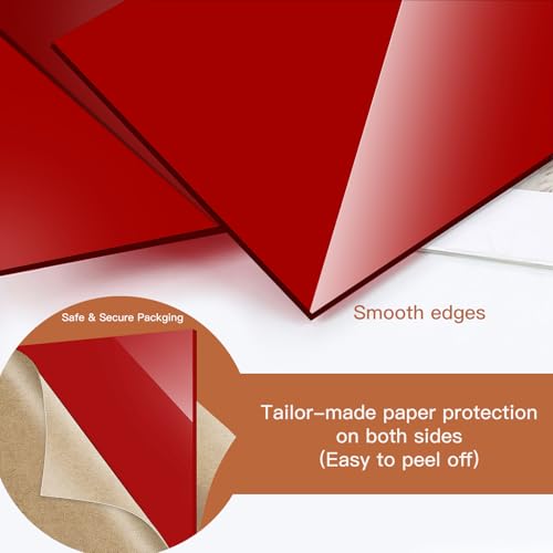 Image of Red Acrylic Sheet 12 inch x 16 inch x 1 /8 inch Thick, ALCCIFI 2 Pack Opaque Glossy Cast Red Plexiglass for DIY Crafts, Signage, Laser Cutting & Engraving