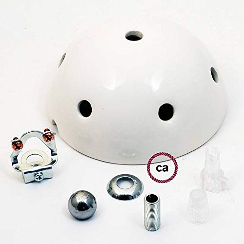 creative cables Kit rosone per lampadario da soffitto (ceramica bianca, Ø 130 mm, 7 fori) – Fissaggio per lampadari e sospensioni multiple – Design artigianale e made in Italy