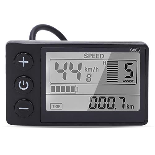 ZAWELIYO Electric Bike LCD Display S866 LCD Display Meter 24V 36V 48V Control Panel Display with Plug for Electric Bike Scooter Modification
