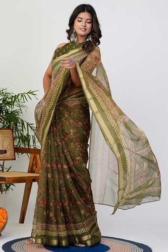 Image of MIRCHI FASHION Lightweight Kota Doria Cotton Saree | Floral Printed Summer Saree for Women | Breathable Ethnic Daily Wear Saree with Blouse Piece