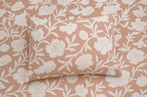 Image of Elastic Fitted Bedsheets with 2 King Size Pillow Covers | Double Bed with All Around Elastic, Size 72 x 78 x 8 Inches (Pink Floral)