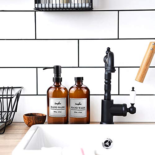 image for sungwoo 2 Pack Hand Soap Dispenser, 16 oz Glass Soap Dispenser with St