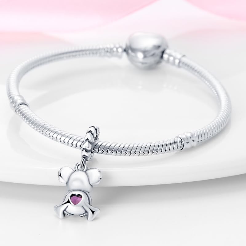 Charm de corazón de plata 925 y rosa roja para estilo diario 3