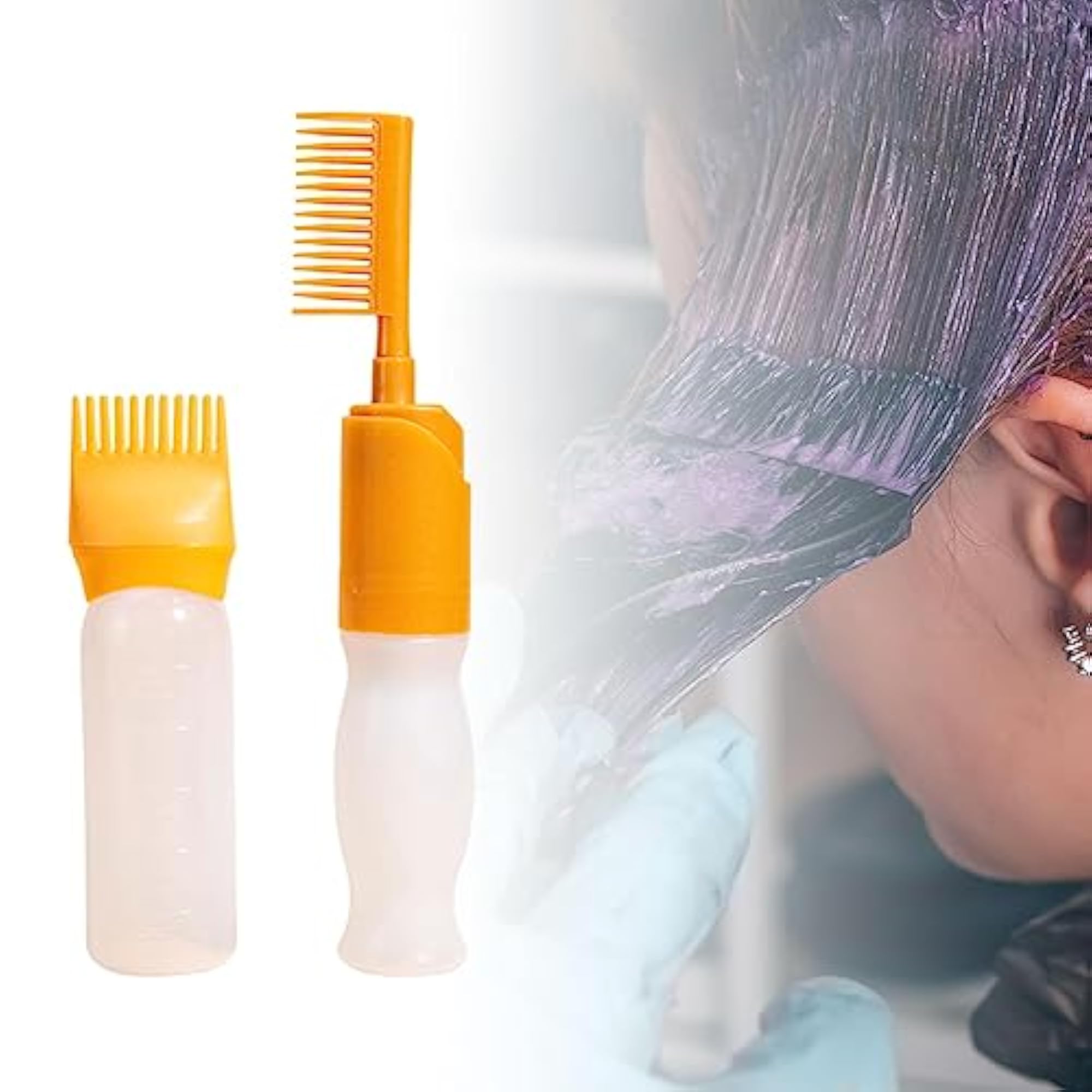 2X Root Comb Applicator Bottle 120ml Hair Dye Applicator Brush Yellow