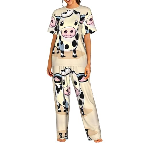 Pyjama imprimé vache laitière pour femme ensemble doux deux pièces