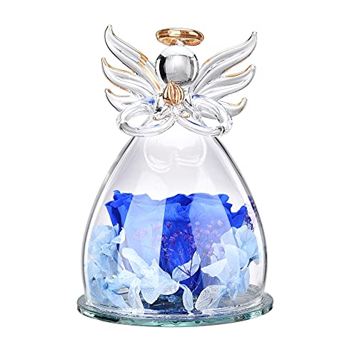 MSUIINT Regalo de ángel para mamá, abuela, funda de cristal de ángel, figuras de ángel con rosa azul real como aniversario de boda, día de San Valentín, cumpleaños, regalo de compromiso para mujeres Cover