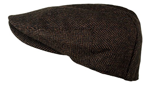 Image of Wonderful Fashion Men's Classic Herringbone Tweed Wool Blend Newsboy Ivy Hat (Large /X-Large, Charcoal)
