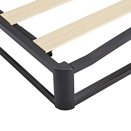 Image of Amazon Basics Metal Platform Bed Frame with Wood Slat Support, Storage Space Underneath, 10 inches High, Queen, Black