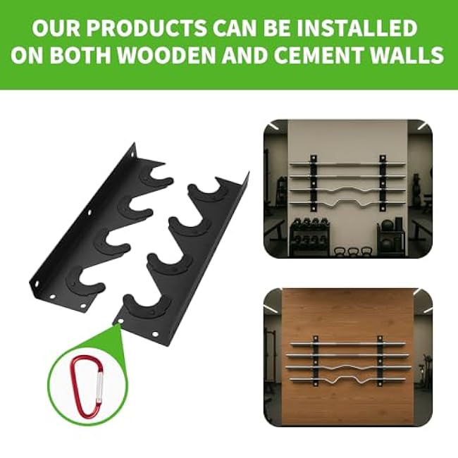 Olympic Wall Mounted Barbell Storage Rack Holder Stand Hanger for Olympic Barbell, Curl bar,Home, Commercial, Garage Gym (4 bars)