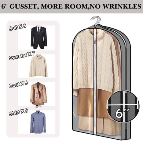 Clothes Cover 5 Pcs Garment Bags 40" Clothing Bags for Hanging Clothes with 6'' Gusset Garment Bag Suit Bags4
