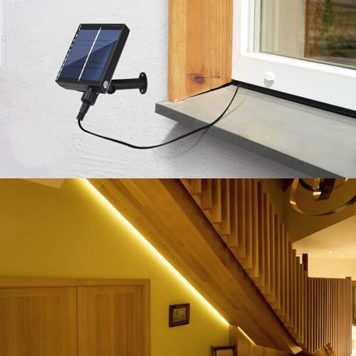 XUNATA 12V Solar COB LED Strip, 9.84ft 320LEDs/m Super Bright White COB LED Strip, 8 Modes Outdoor Light Strip, IP68 Tape Lights Self-Adhesive, Cuttable FCOB LED Band for Courtyard,Christmas