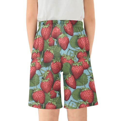ALAZA Strawberry Leaves Blue Pajama Shorts Sleep Shorts Pant Lounge Pajama Bottoms Elastic Waist with Pockets2