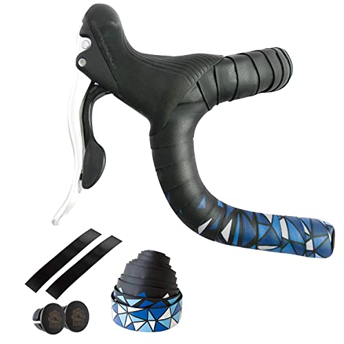 GORIX Bar Tape Guidon Grip Wrap + 2 Bar Plug Rose Motif Route Montagne Vélo Vélo (GX-BARA) (Noir × Bleu) Cover
