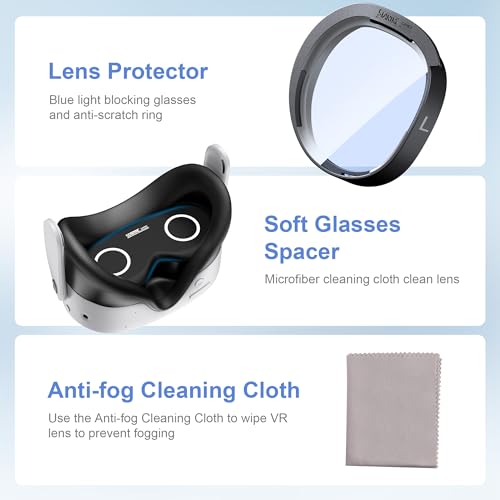 Image of STARTRC GAMES Upgrade Lens Protector Set Compatible with Meta Quest 3S Accessories, Soft Glasses Spacer, ABS Rings with Blue Light Blocking Glasses for Oculus Quest 3S (Anti-blue Light and Scratches)