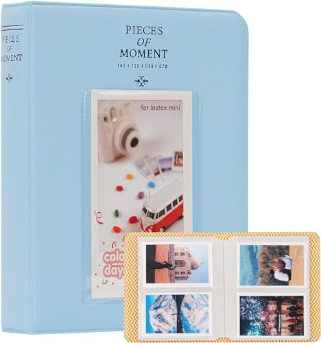Image of ZENKO 64-Pocket Album + 5 Magnetic Frames fits Fujifilm Instax Mini (12, 11, 9, 8, 40, Evo, Liplay), Mini Link Printer, Polaroid Snap Touch, PIC-300, Z2300 Mint Instant Cameras (Blue)