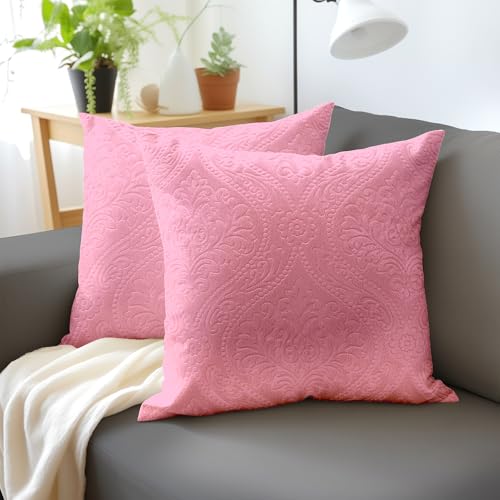 Image of Encasa XO Velvet Cushion Covers, No Inserts, Set of 2, Pink | 24 inchx24 inch | Machine Washable | Soft & Durable | Hidden Zipper, Sofa Decor