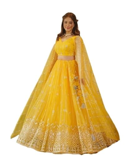 Women Heavy Net Semi-Stiched Embrodary Lehenga Choli with Dupatta