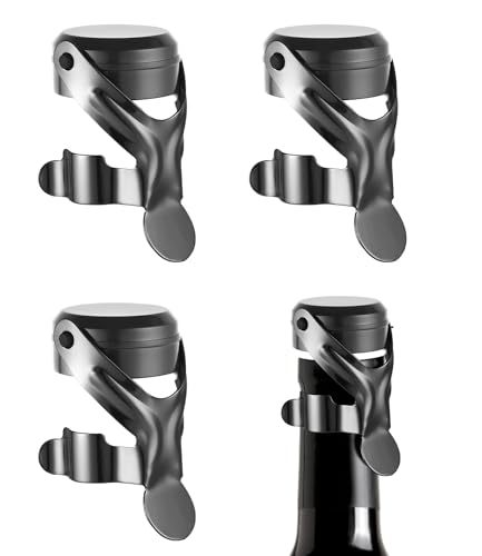 4 Tapones Universales de Champán y Cava - Tapones Herméticos de Silicona y Acero Inoxidable, Ideal para Vinos Espumosos y Prosecco