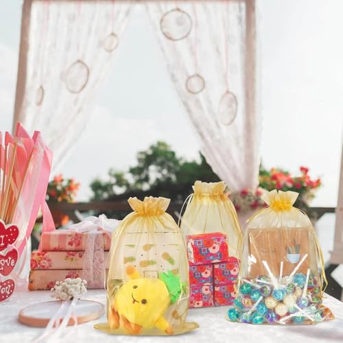 Image of Dealglad 50pcs Drawstring Organza Jewelry Candy Pouch Christmas Wedding Party Favor Gift Bags (7x9 inch, Golden)