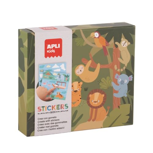 APLI Kids 20076 - Juego de gomets para completar Las Ilustraciones- Pegatinas Multicolor geométricas con fichas en Caja de cartón -Modelo Safari