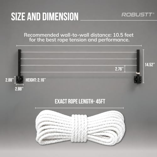 Image of Robustt Wall Mounted Clothes Drying Stand | 45 Ft Drying Space | Heavy-Duty Foldable Powder Coated Metal Arms Cloth Dryer Rack | Space Saving Laundry Hanger for Balcony, Bathroom, Terrace | Black