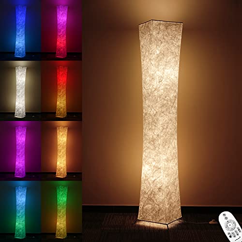 Floor Lamp, Chiphy 61" Tall Lamps, 7 Colors Changing and Dimmable RGB LED Bulbs, Remote Control and White Fabric Shade, Cool for Living Room, Bedroom and Play Room