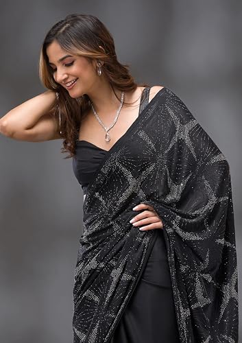 Image of TRENDMALLS Women's Silk Siroski Work Saree with Unstitch Blouse Piece