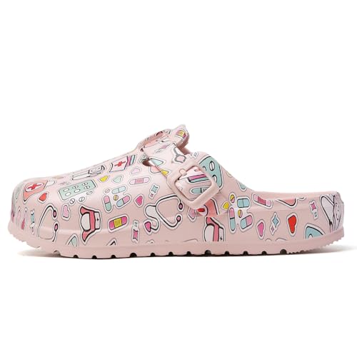 Image of Eliogn Women's Garden Clogs with Print, Waterproof Slip Resistant Work Clogs, Lightweight EVA Slip-On Mules, Cushioned Comfortable Shoes for Nurse, Chef, Kitchen, Beach