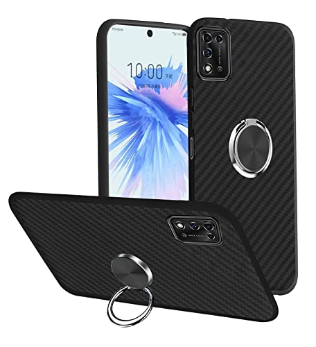 ZTE Libero 5G II ケース リング付き TPU ソフト 背面 炭素繊維 ストライプのデザイン Libero 5G II A103ZT 耐衝撃 ケース カバー 米軍MIL規格取得 衝撃吸収 防指紋 薄型 軽量 車載ホルダー対応 ストラップホール付き レンズ保護 ZTE Libero 5G II スマホケース