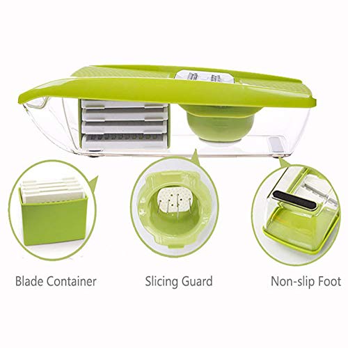 K BASIX Mandoline Slicer - Adjustable Vegetable Cutter, Grater & Slicer, With 5 Built-in Ultra Sharp Interchangeable Stainless Steel Blades, Food Storage, And Safe Hand Protector