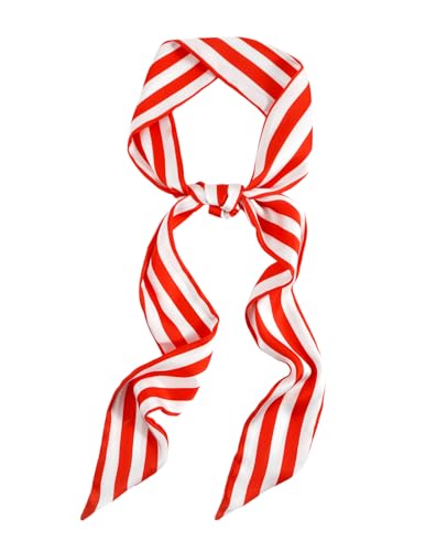 GERINLY Orange Red White Stripe Skinny Scarf Christmas Ponytail Scarf Headband Holiday Handbag Handle Wrap Accessory (RedWhite)