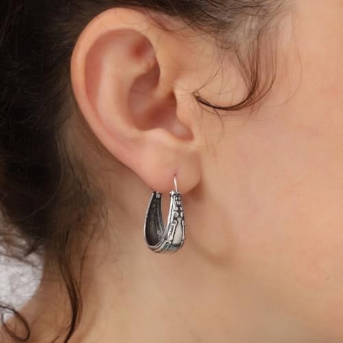 Vintage Boho Chunky Hoop Earrings for Women Bohemian Engraved Flower Dangle Earring Fashion Textured Design Indian Jewelry Accessories by Hebelee - Image 2