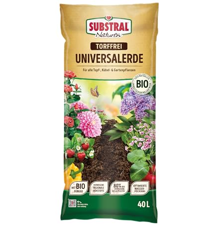 Substral Naturen Universalerde Bio & torffrei 40l, für Zimmer-, Balkon und Kübelpflanzen, in Beeten und Rabatten