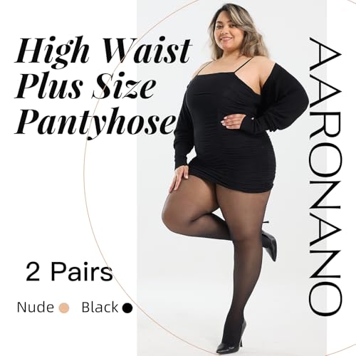 2 Pairs Plus Size Tights for Women, 40D Semi Sheer T-Crotch Pantyhose High Waist Stockings with Reinforced Toe2