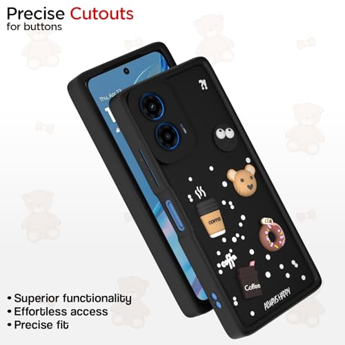 Image of Outlouders Back Cover for Moto G54 5G / G64 5G | Cute Fun Cartoon 3D Bear Silicone | Full Body Protection Bumper Case (Black)