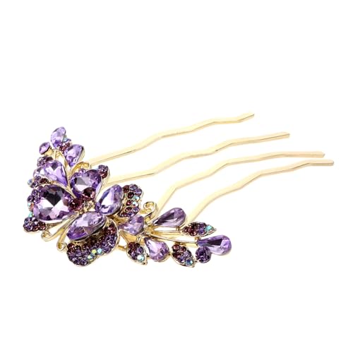 MOTHNUR 水晶ラインストーン蝶結びヘアコーム 四歯ヘアクリップ ブライダル髪飾り 結婚式用女性 女の子向けアクセサリー